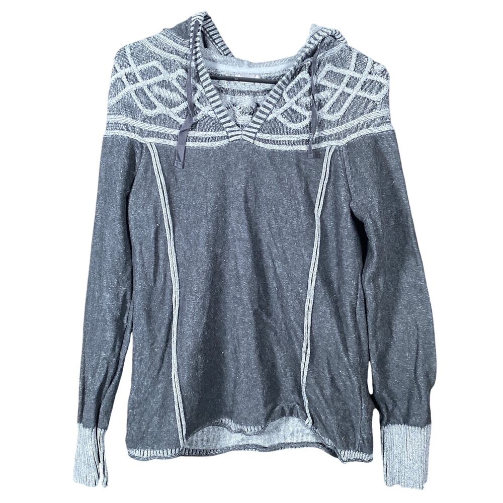 Eddie Bauer Womens Sweatshirt Black Gray Pullover V Neck Hoodie Medium